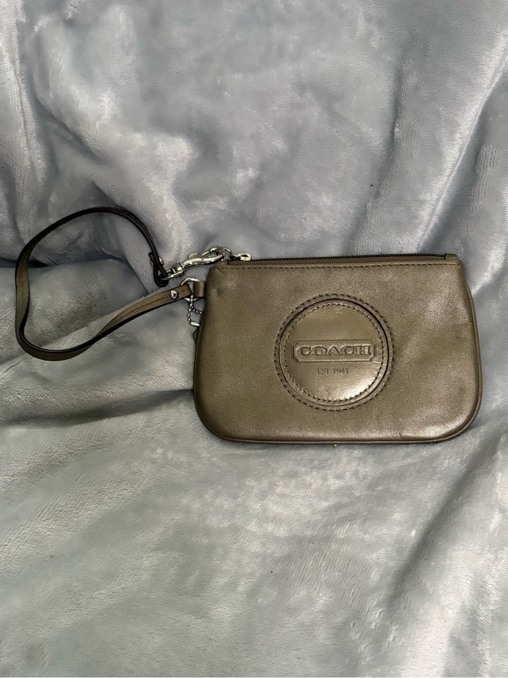 Coach Vintage Pewter Leather Wristlet - Rare Colour